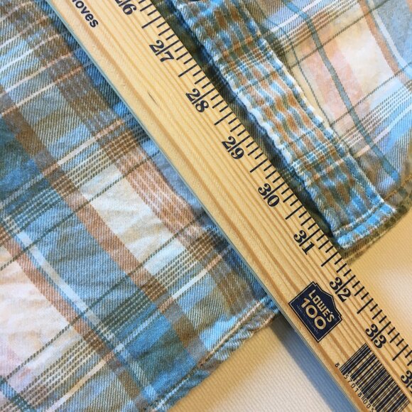 American Eagle Pearl Snap Flannel Shirt Womens Large Green Pink Plaid Western - Picture 7 of 9